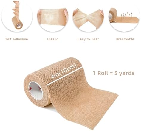 CARBOU Self Adhesive Cohesive Bandage Wrap 8 Pack 4x5yd Cohesive Tape Beige