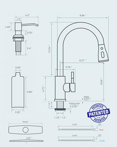FORIOUS Black Kitchen Faucet, with Soap Dispenser and Pull Down Sprayer
