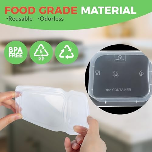MACTANO Reusable Snack Containers with Lids, 9 oz Double Compartment Plastic Snack Pack Containers Portion Control Meal Prep Snack Boxes BPA Free 20 Sets for Work Travel School