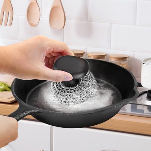Cast Iron Scrubber Dish Scrub Brush 316 Chainmail Scrubber for Cast Iron