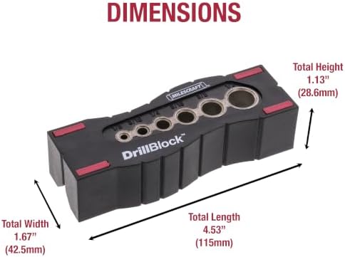 Milescraft 1312 Drill Block - Handheld Drilling Guide, Drilling Jig with Drill Guides for 6 of the Most Common Imperial Drill Bit Sizes, Precision Drilling Tool Accessory
