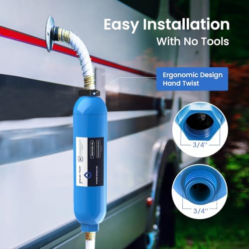 GLACIER FRESH RV/Marine Water Filter with 1 Flexible Hose Protectors 2 Pack