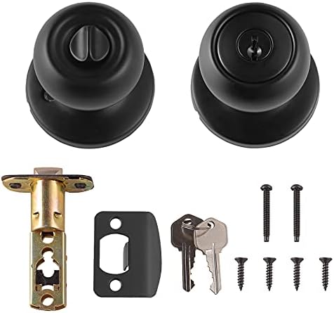Amazon Basics Exterior Door Knob With Lock, Coastal, Easy to Install, Matte Black