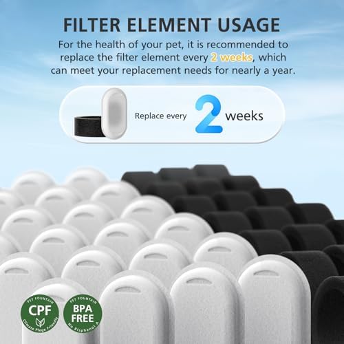 50 Pack Cat Water Fountain Filters for Stainless Steel Pet Water Dispenser