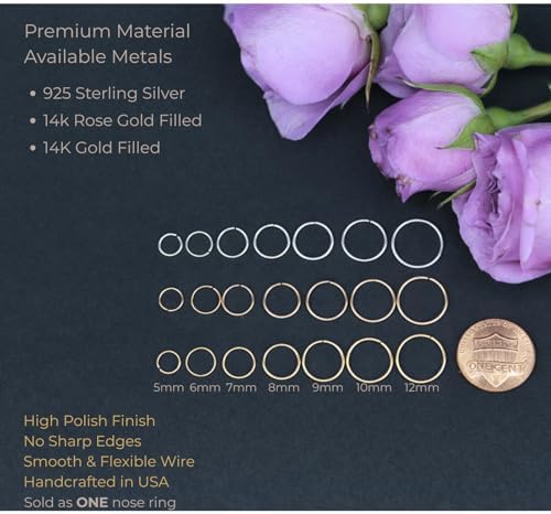 LUCKYJEWUS Small Thin Gold or Sterling Silver Nose Ring Hoop for Women, Tiny Nose Piercing jewelry