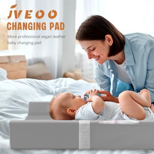 Vegan Leather Baby Changing Pad Waterproof & Wipeable with Pockets