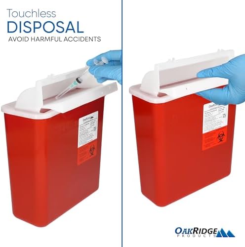 Oakridge Products Sharps Container for Home Use and Professional 5 Quart (2-Pack), Biohazard Needle and Syringe Disposal, Mailbox Style Lid, CDC Certified