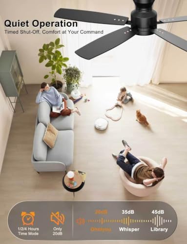 Ohniyou 52'' Low Profile Ceiling Fan with Lights, Remote/APP Control, Black