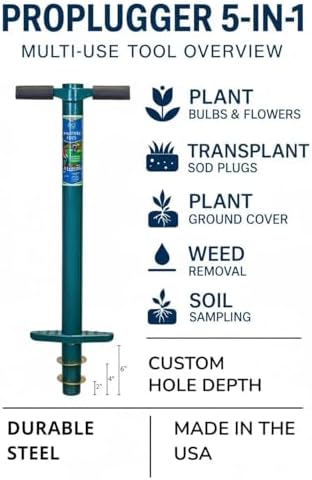 ProPlugger 5-IN-1 Lawn Tool and Garden Tool, Bulb Planter, Weeder, Sod Plugger, Annual Planter, Soil Test