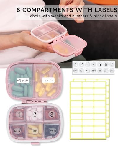 MEACOLIA 3 Pack Travel Pill Organizer, 8 Compartments Pill Box