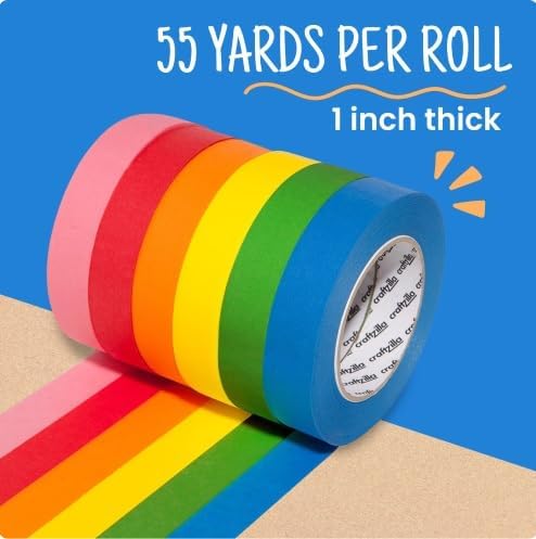 Craftzilla Colored Masking Tape 6 Rolls, 1 Inch x 55 Yads 330 Yds Total