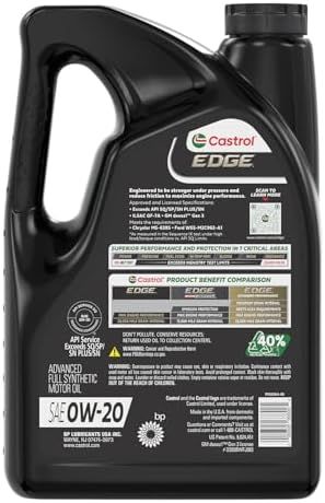 Castrol EDGE 0W-20 Advanced Full Synthetic Motor Oil, 5 Quarts