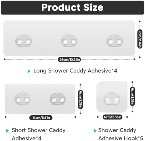 14 Pack Shower Caddy Adhesive Replacement, Strong Adhesive Hooks, Waterproof Shower Adhesive Strips, No Drilling, for Bathroom Storage Shelves and Kitchen Racks