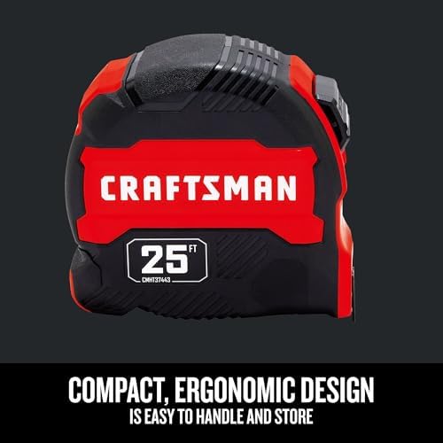 CRAFTSMAN 25-Ft Tape Measure with Fraction Marketing, Retractable, Manual-Locking Blade (CMHT37443S)