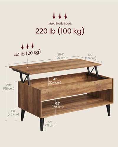 VASAGLE Lift Top Coffee Table with Hidden Storage, Gas Spring