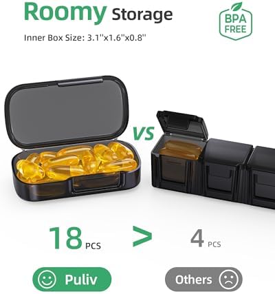 PULIV Weekly Pill Organizer with Large Capacity, Dual Protection (Black)
