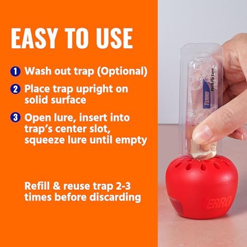 TERRO Fruit Fly Trap Refills, 4 Pack Liquid Bait Replacement for Home