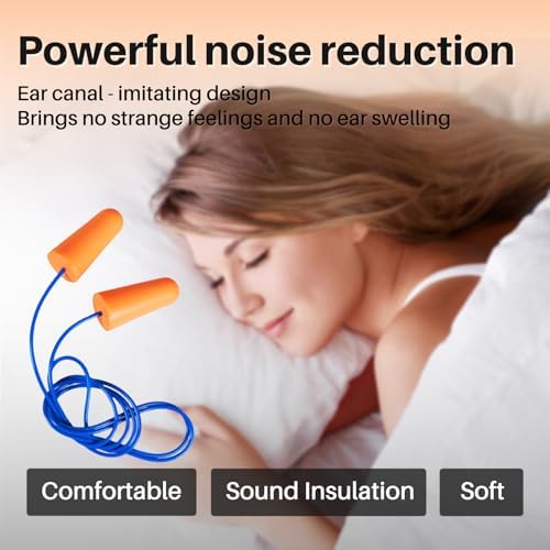 NRR 33dB Foam Ear Plugs with Cord,100 Pairs/Box，for Sleeping