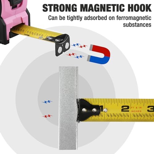 WORKPRO 25FT Pink Tape Measure, 1/8 Fractions Easy Read Measuring Tape