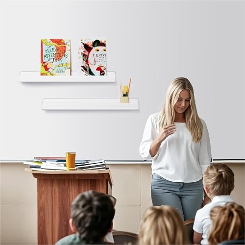 FUCDTEFC 2 Pcs Magnetic Book Shelf for Whiteboard, Strong Adsorption Reusable Metal Bookshelf Book Display Holder for Teacher Kids Classroom Refrigerator Office White