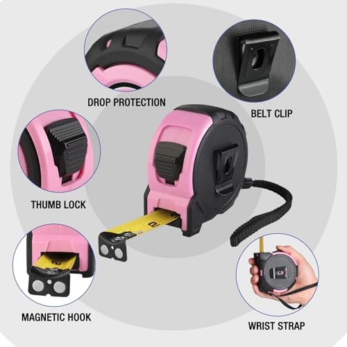 WORKPRO 25FT Pink Tape Measure, 1/8 Fractions Easy Read Measuring Tape