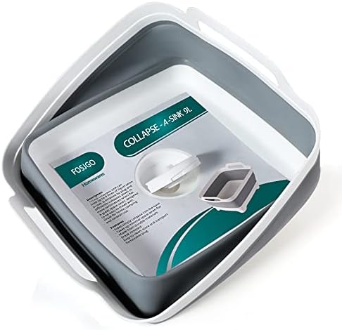 FOSJGO Collapsible Dish Basin with Drain Plug, Foldable Sink, 2.4 Gal (9L)