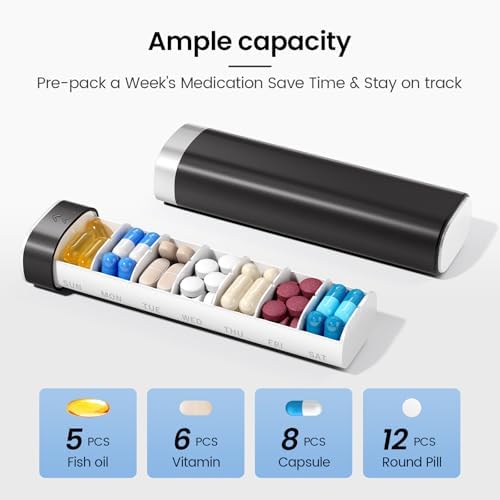 Betife Travel Pill Organizer Weekly 7 Day, Compact Daily Pill Box 1x a Day