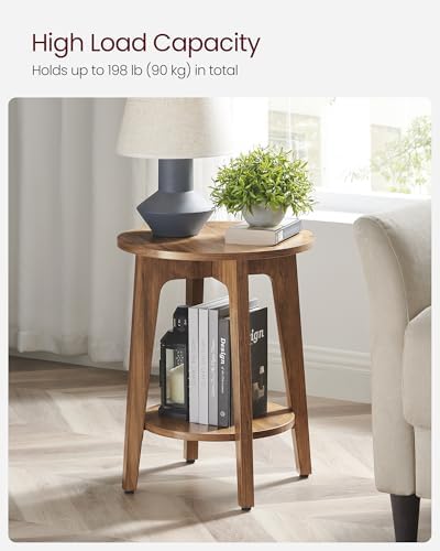 VASAGLE Round Side Table with Lower Shelf, End Table for Small Spaces