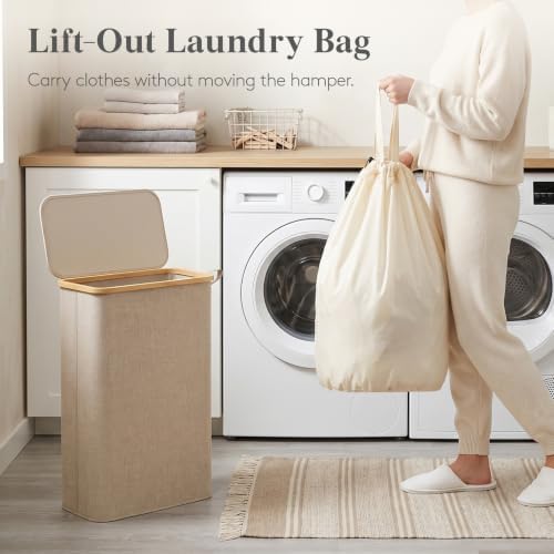 Lifewit 65L Slim Laundry Hamper with Lid and Removable Bag, Beige
