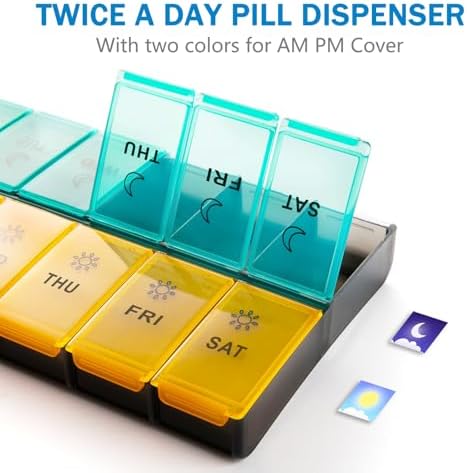 Mossime XL Pill Organizer 2 Times a Day, 7 Day Am Pm Weekly Pill Box