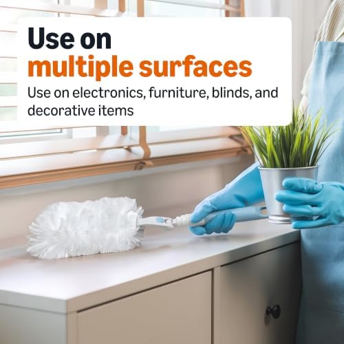 Amazon Basics 360° Heavy Duty Duster Kit with Extendable Handle and 6 Microfiber Plumes Refills for Pet Hair