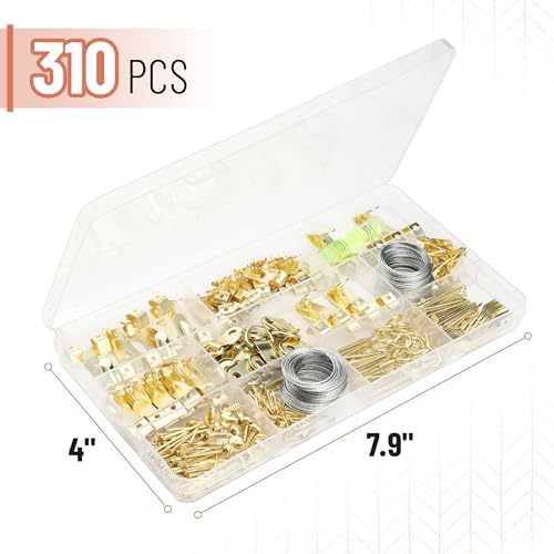 Mr. Pen- Picture Hanging Kit, 310 pcs, Gold, Assorted Hooks | Includes Nails, Sawtooth Hangers, D-Rings, Steel Wire, Ring Hooks, Home Wall Mount Hardware for Frames, Canvas, Décor
