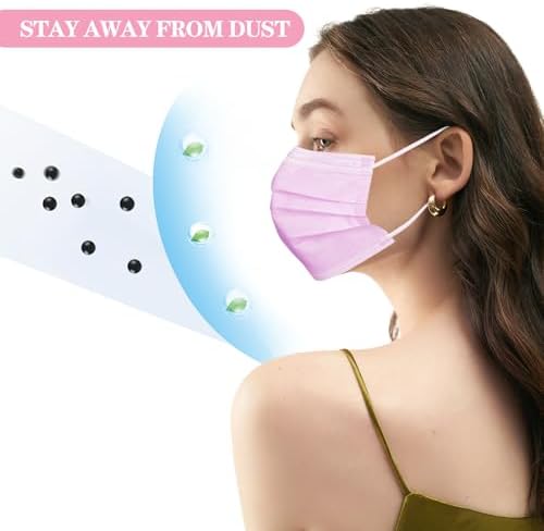 DC-BEAUTIFUL 100 Pcs Pink Disposable 3 Ply Earloop Face Masks,Fit for Adults