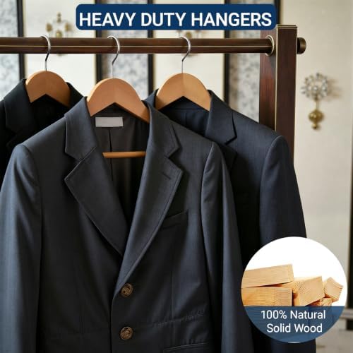 Amber Home 30 Pack Natural Wooden Coat Hangers, Wood Suit Hangers