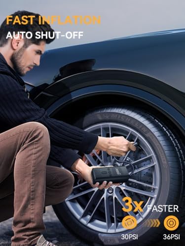 Tire Inflator Portable Air Compressor, Bike Pump with Auto Shut-Off