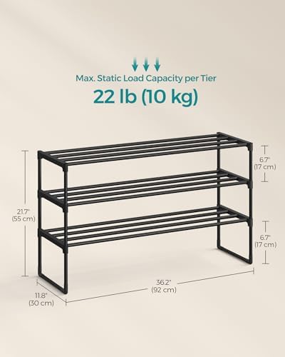 SONGMICS Shoe Rack, 3-Tier Shoe Organizer, Metal Storage Shelf