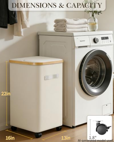 Laundry Hamper with Wheels, 75L Rolling Laundry Basket, Removable Inner Bag