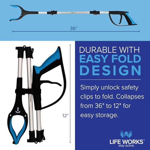 LIFE WORKS Reacher Grabber Tool, Senior Pickup, Long Trash Picker Upper