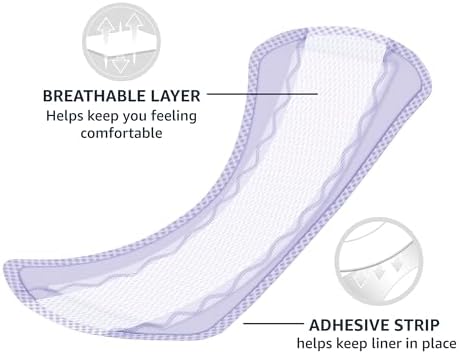 Amazon Basics Daily Pantiliner, Regular Length, Thin Absorbent Feminine Pads for Women, Unscented, 50 Count (Previously Solimo)