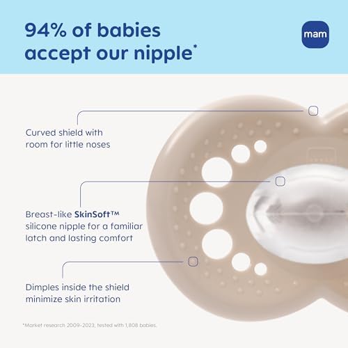 MAM Original Baby Pacifier 6-16 Mths, Skin Soft Silicone Nipple, 4 Pack