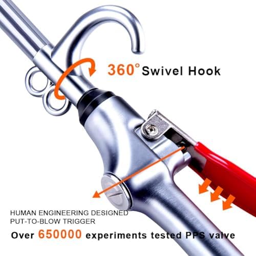 High Volume Industrial Air Blow Gun, 17-26 Inch Extensible Steel Nozzle