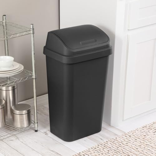Sterilite Swing Top Wastebasket, Trash Can, 13 Gallon, Black, 4-Pack