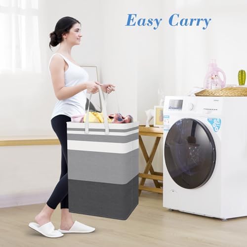 BlissTotes 3-Pack Laundry Basket, Collapsible Laundry Hamper, Grey, 75L