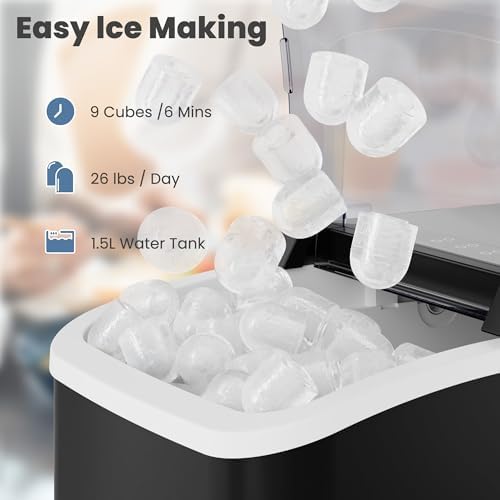 DUMOS Countertop Ice Maker with Handle, Portable Ice Machine for Home Black