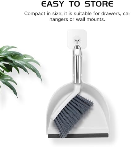 NACENA Mini Broom and Dustpan Set, Small Dust Pan and Brush Set, White&Gray