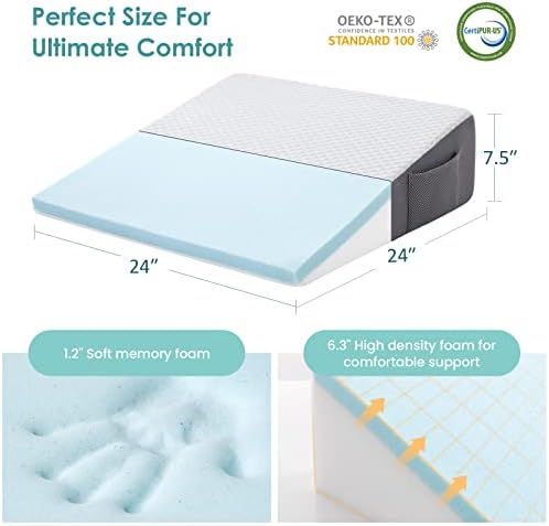 Cozymaker 7.5-inch Bed Wedge Pillow for Sleeping Back Support Pain Relief