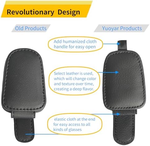 Yuoyar Magnetic Leather Sunglasses Holder for Car, 2 Packs (Black)