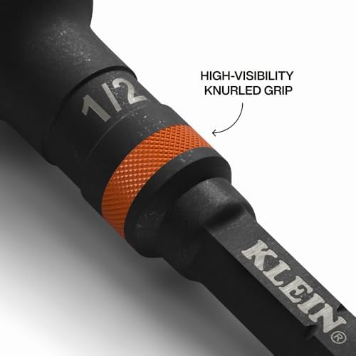 Klein Tools 65030A 3-Piece Impact Driver Socket Adapter Set, 3-Inch Quick-Connect Extensions, Knurled Grip, High-Visibility, 1/4, 3/8, and 1/2-Inch Square Drive Adapters