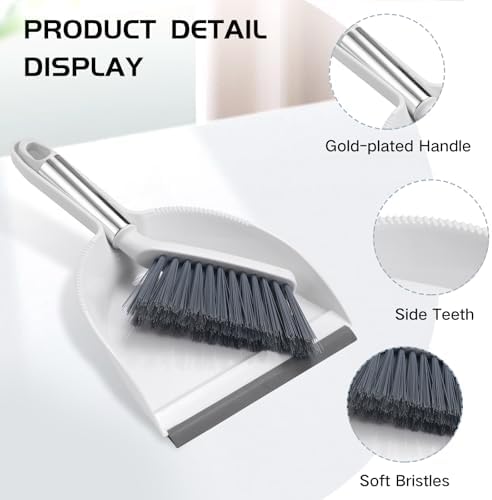 NACENA Mini Broom and Dustpan Set, Small Dust Pan and Brush Set, White&Gray
