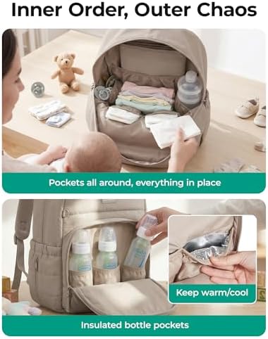 BAGSMART Baby Diaper Bag with Waterproof Pad, Camel